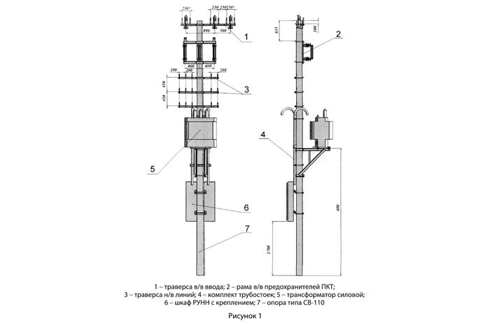 Подстанции трансформаторные мачтовые типа МТП мощностью 25-100 кВ∙А напряжением 6(10) кВ 